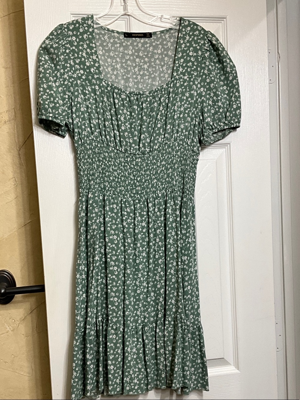 HESPERUS Sage Green Floral Smocked Midi Dress
